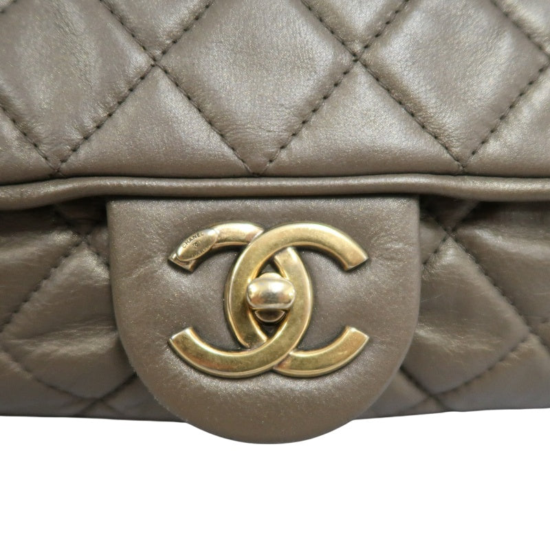 CHANEL Classic Flap CF Calfskin Shoulder Bag Gold Brown Gold-Tone Hardware