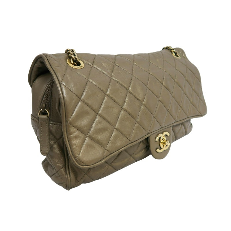 CHANEL Classic Flap CF Calfskin Shoulder Bag Gold Brown Gold-Tone Hardware