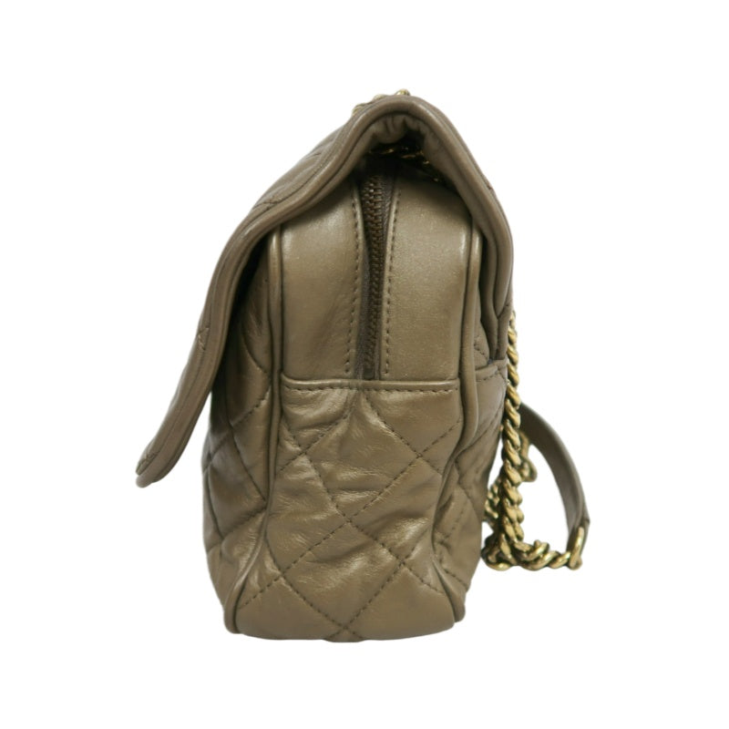CHANEL Classic Flap CF Calfskin Shoulder Bag Gold Brown Gold-Tone Hardware
