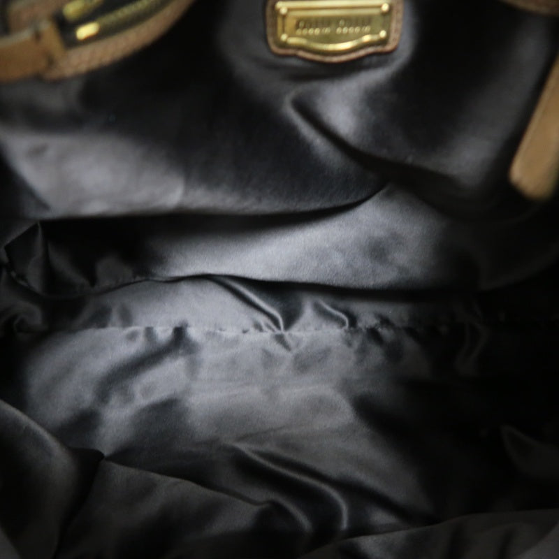 MIU MIU Studded Calf Leather Tote Bag Brown Gold-Tone Hardware