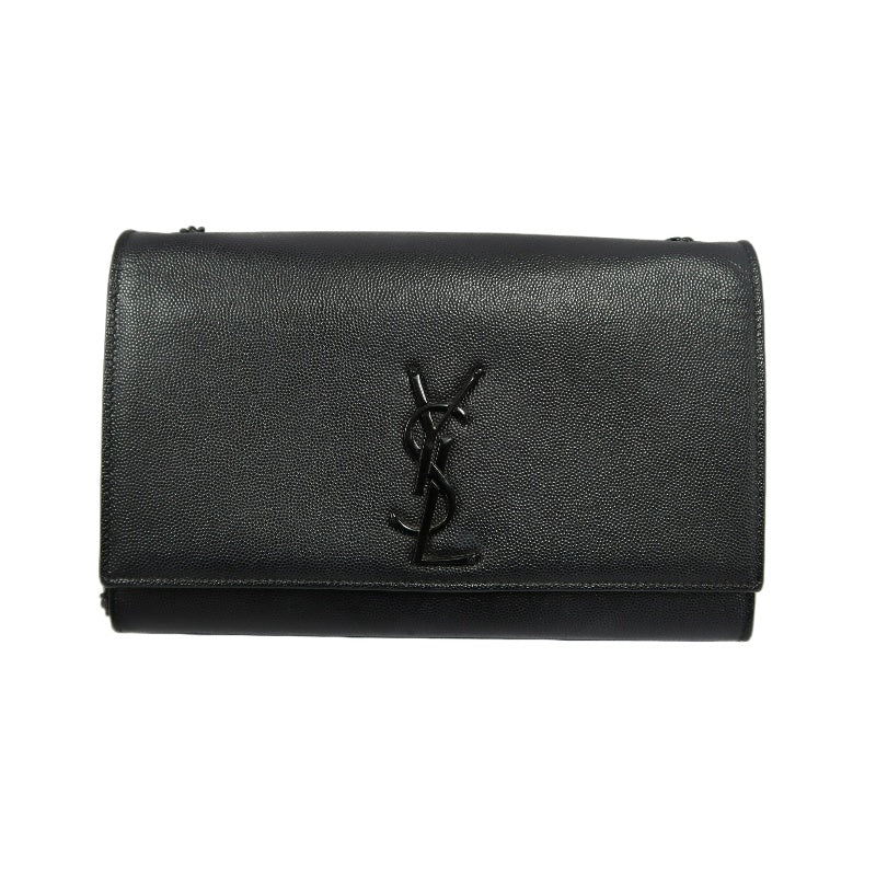 YVES SAINT LAURENT Calf Leather Flap Logo Shoulder Bag Black