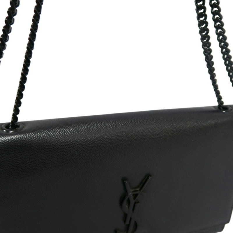 YVES SAINT LAURENT Calf Leather Flap Logo Shoulder Bag Black