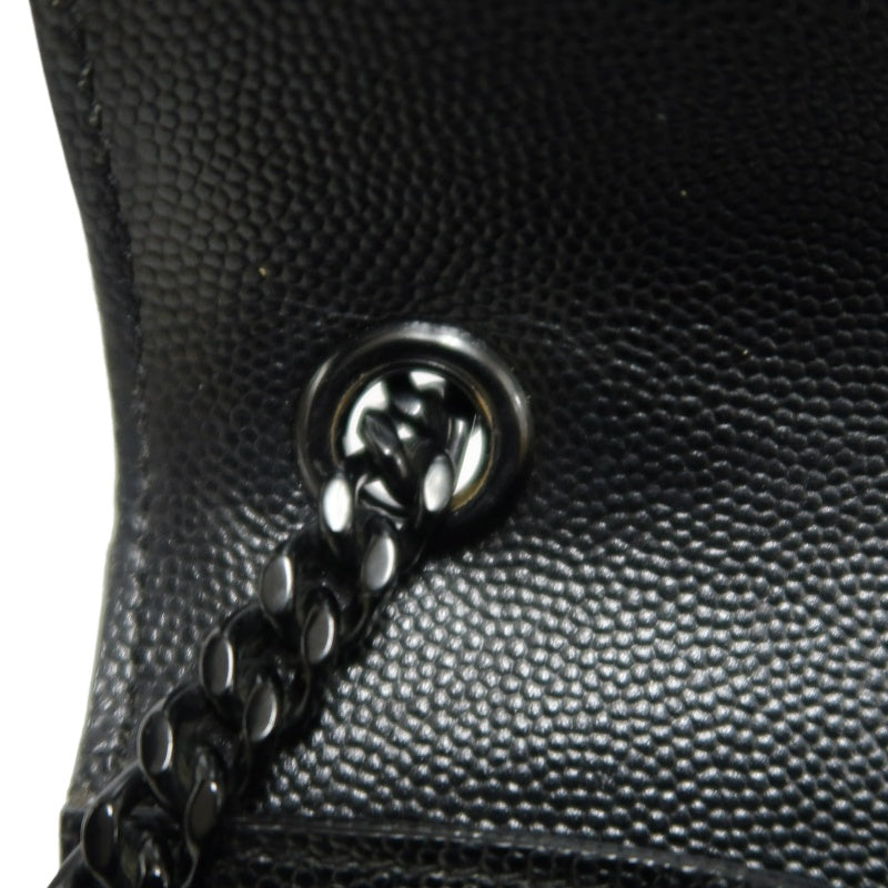 YVES SAINT LAURENT Calf Leather Flap Logo Shoulder Bag Black