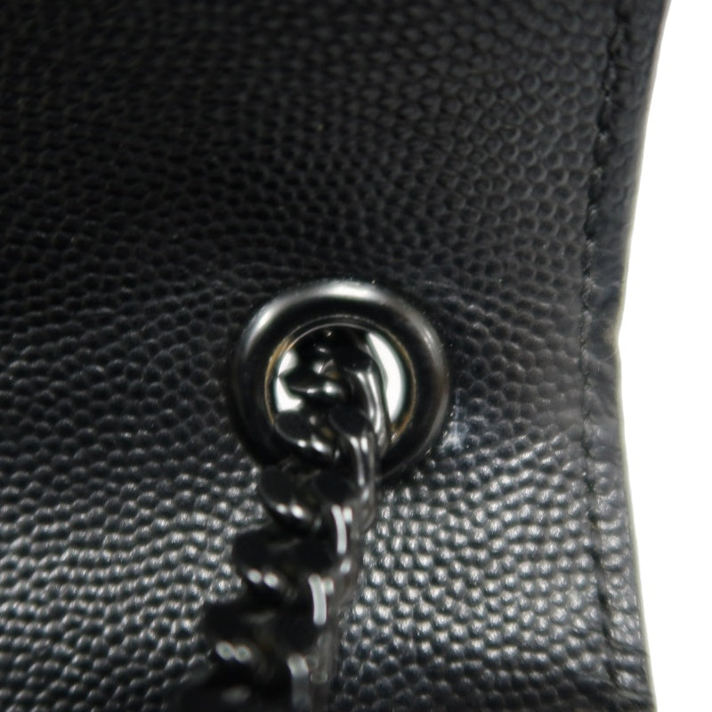 YVES SAINT LAURENT Calf Leather Flap Logo Shoulder Bag Black