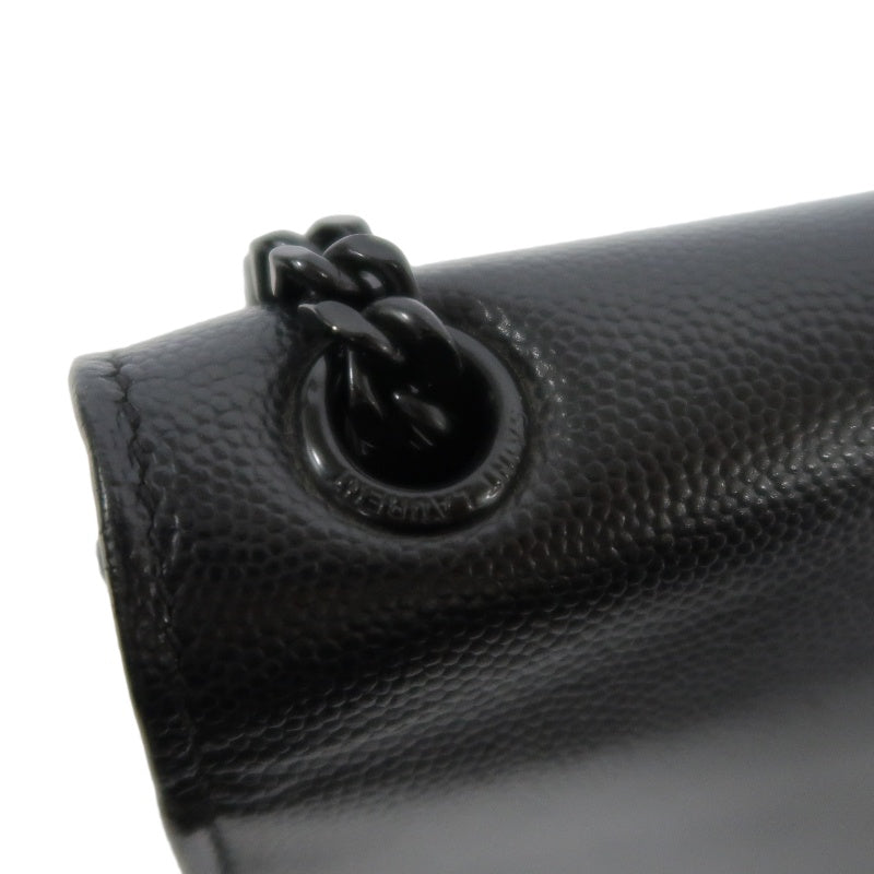 YVES SAINT LAURENT Calf Leather Flap Logo Shoulder Bag Black