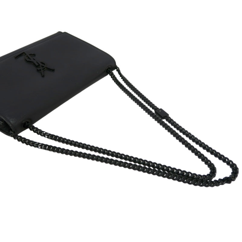 YVES SAINT LAURENT Calf Leather Flap Logo Shoulder Bag Black
