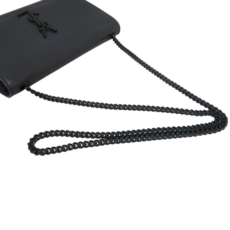 YVES SAINT LAURENT Calf Leather Flap Logo Shoulder Bag Black