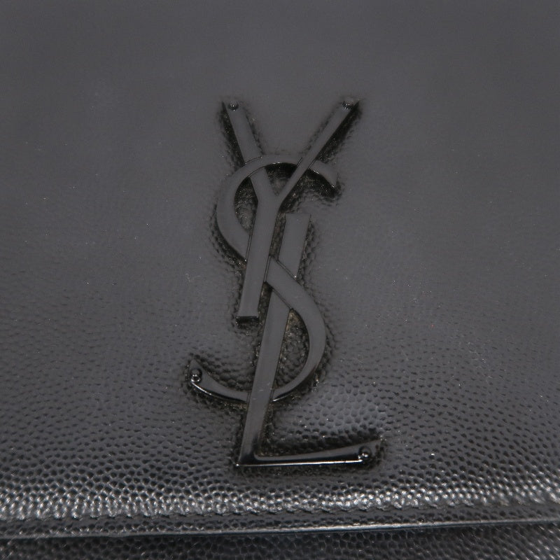 YVES SAINT LAURENT Calf Leather Flap Logo Shoulder Bag Black