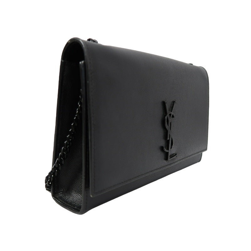 YVES SAINT LAURENT Calf Leather Flap Logo Shoulder Bag Black