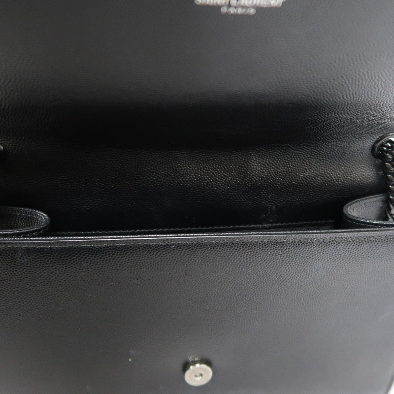 YVES SAINT LAURENT Calf Leather Flap Logo Shoulder Bag Black