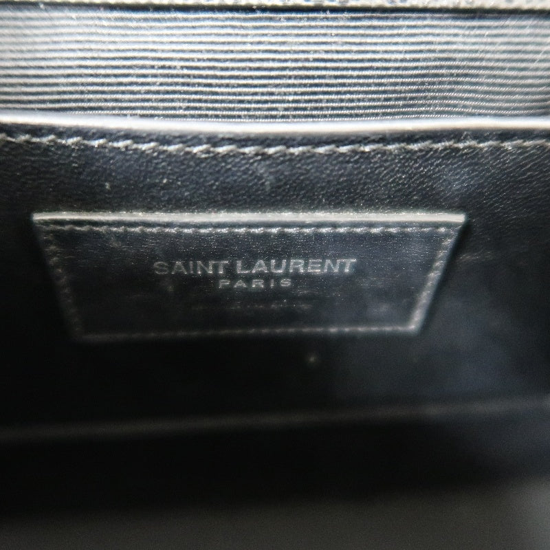 YVES SAINT LAURENT Calf Leather Flap Logo Shoulder Bag Black
