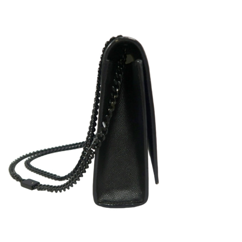 YVES SAINT LAURENT Calf Leather Flap Logo Shoulder Bag Black