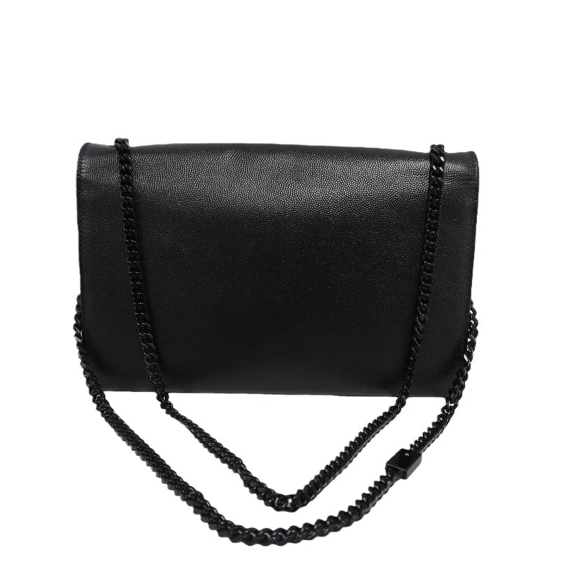 YVES SAINT LAURENT Calf Leather Flap Logo Shoulder Bag Black