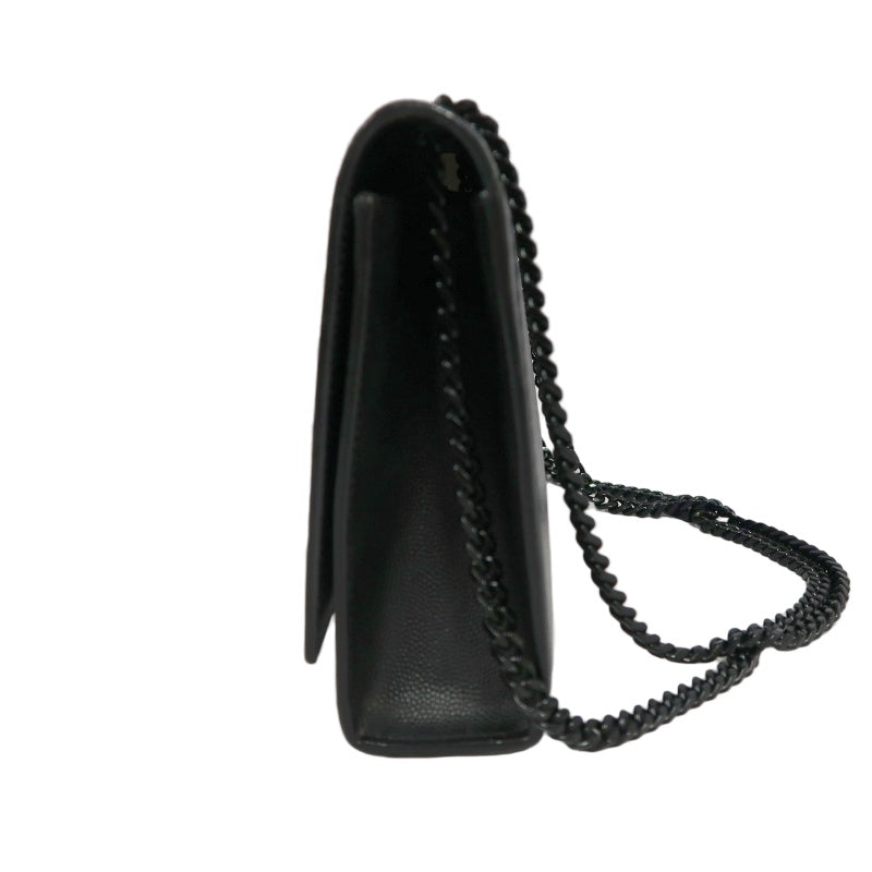 YVES SAINT LAURENT Calf Leather Flap Logo Shoulder Bag Black