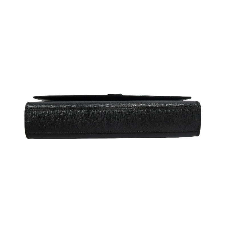 YVES SAINT LAURENT Calf Leather Flap Logo Shoulder Bag Black