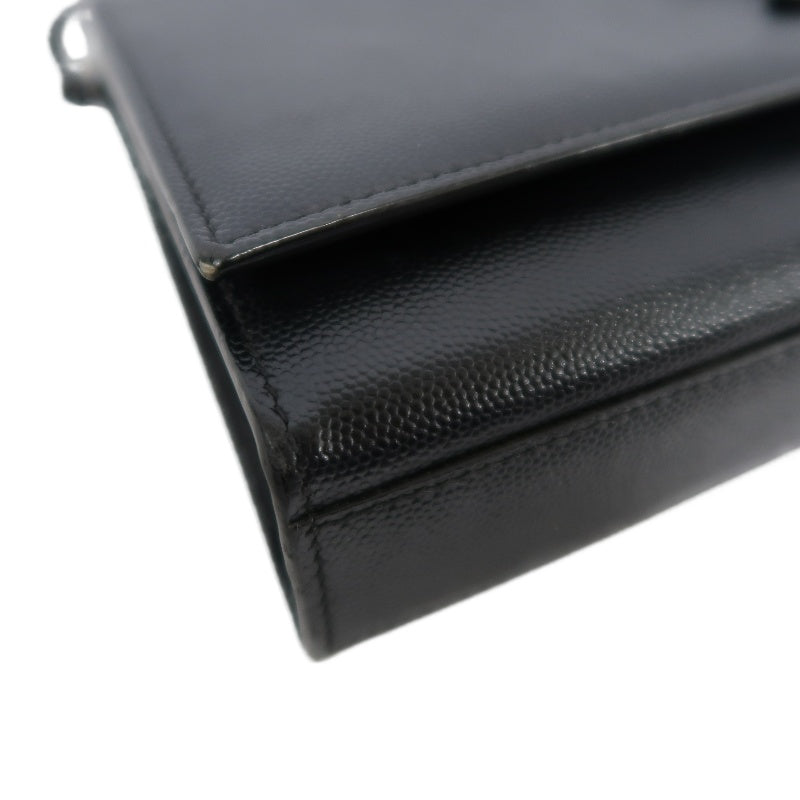 YVES SAINT LAURENT Calf Leather Flap Logo Shoulder Bag Black