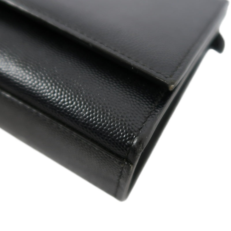 YVES SAINT LAURENT Calf Leather Flap Logo Shoulder Bag Black