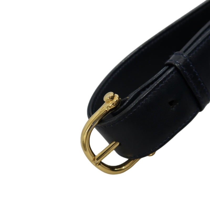 CELINE Macadam Canvas Shoulder Bag Navy Gold-Tone Horse Carriage Hardware