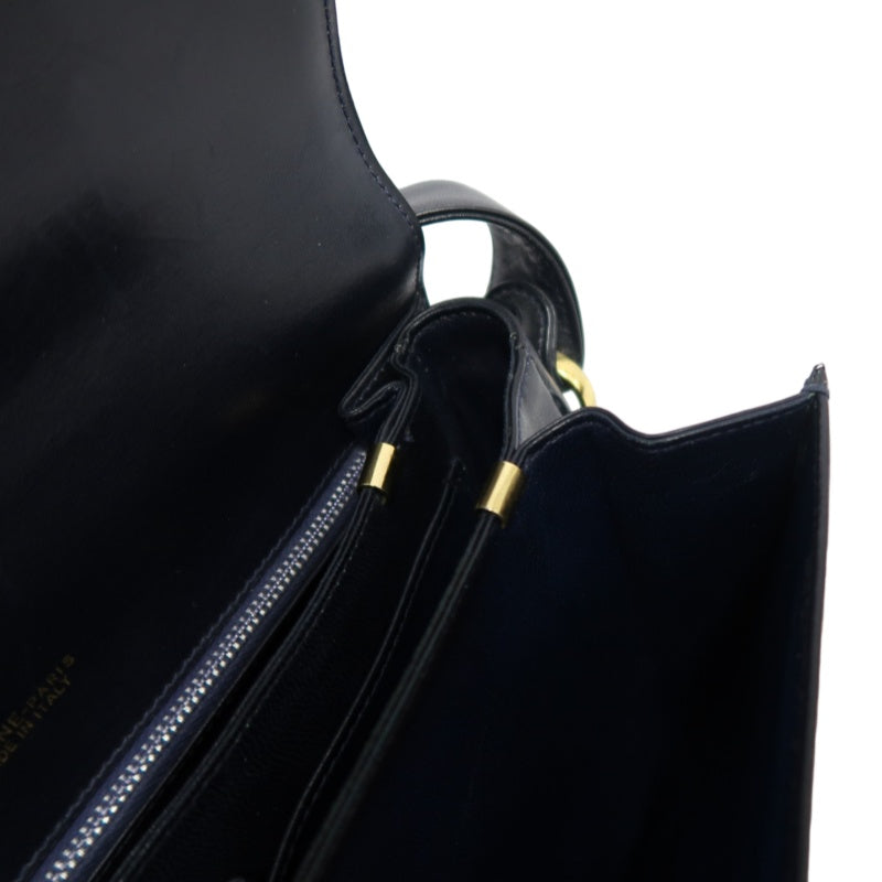 CELINE Macadam Canvas Shoulder Bag Navy Gold-Tone Horse Carriage Hardware