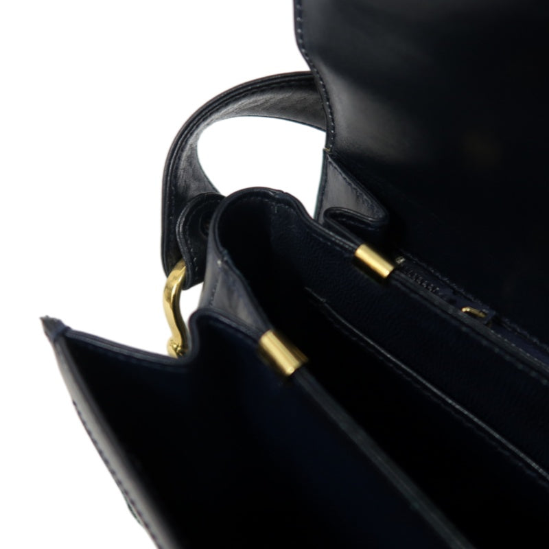 CELINE Macadam Canvas Shoulder Bag Navy Gold-Tone Horse Carriage Hardware