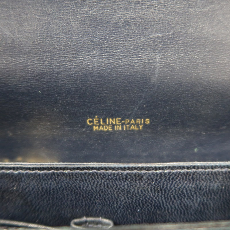 CELINE Macadam Canvas Shoulder Bag Navy Gold-Tone Horse Carriage Hardware
