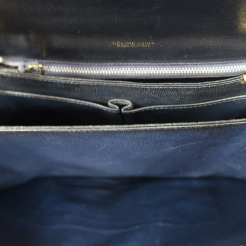 CELINE Macadam Canvas Shoulder Bag Navy Gold-Tone Horse Carriage Hardware