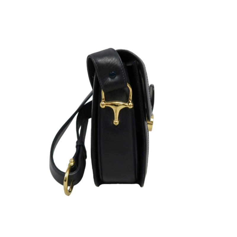 CELINE Macadam Canvas Shoulder Bag Navy Gold-Tone Horse Carriage Hardware