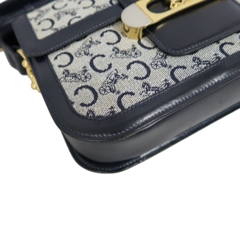 CELINE Macadam Canvas Shoulder Bag Navy Gold-Tone Horse Carriage Hardware
