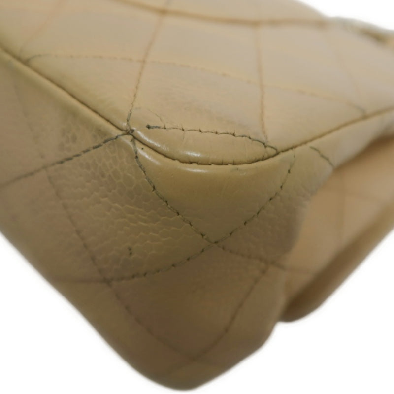 CHANEL Classic Flap CF Caviar Leather Shoulder Bag Beige Gold-Tone Hardware