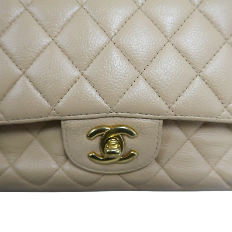 CHANEL Classic Flap CF Caviar Leather Shoulder Bag Beige Gold-Tone Hardware