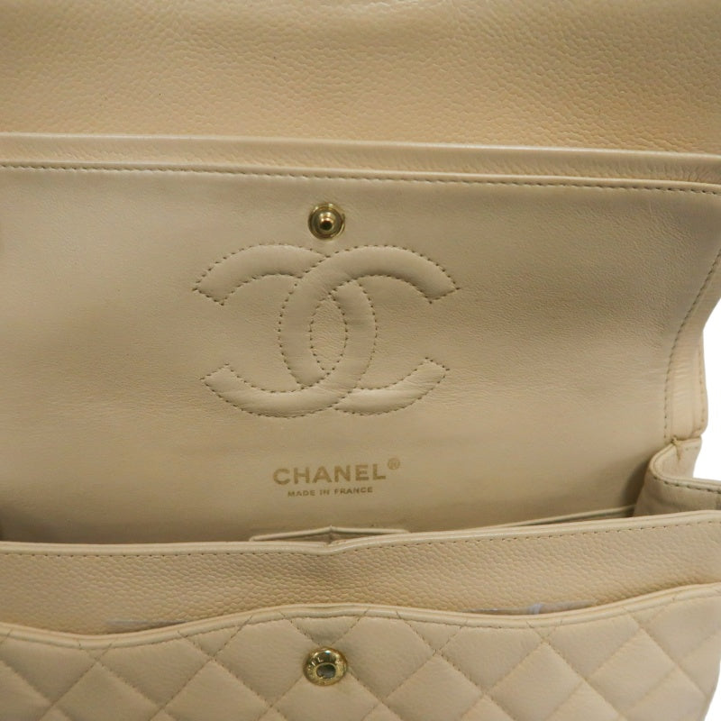 CHANEL Classic Flap CF Caviar Leather Shoulder Bag Beige Gold-Tone Hardware
