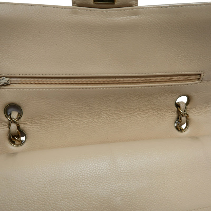 CHANEL Classic Flap CF Caviar Leather Shoulder Bag Beige Gold-Tone Hardware