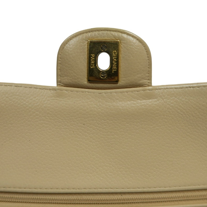 CHANEL Classic Flap CF Caviar Leather Shoulder Bag Beige Gold-Tone Hardware