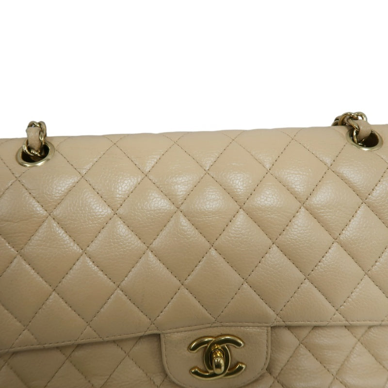 CHANEL Classic Flap CF Caviar Leather Shoulder Bag Beige Gold-Tone Hardware