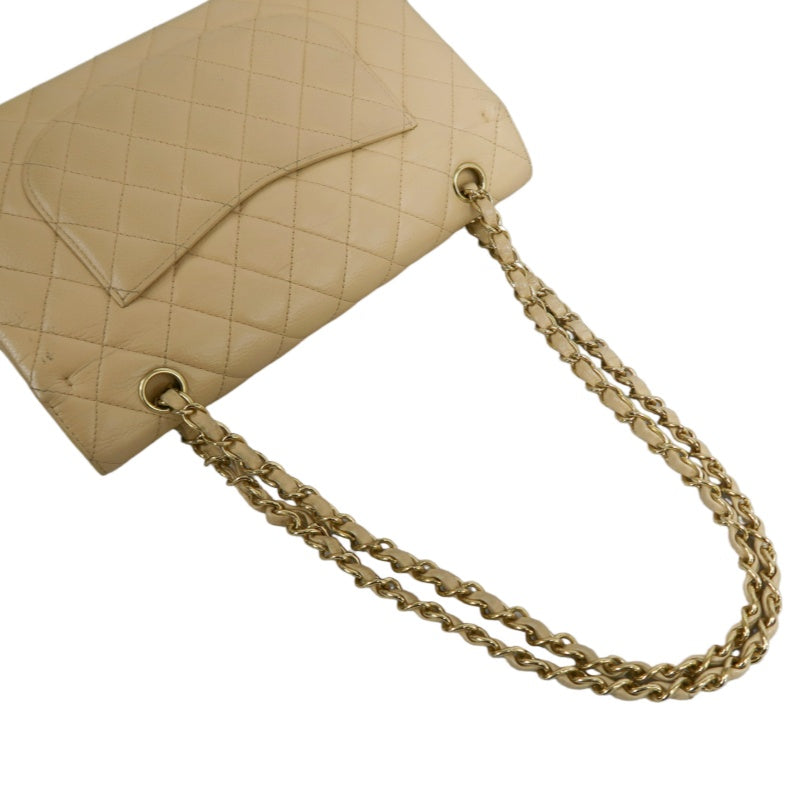 CHANEL Classic Flap CF Caviar Leather Shoulder Bag Beige Gold-Tone Hardware