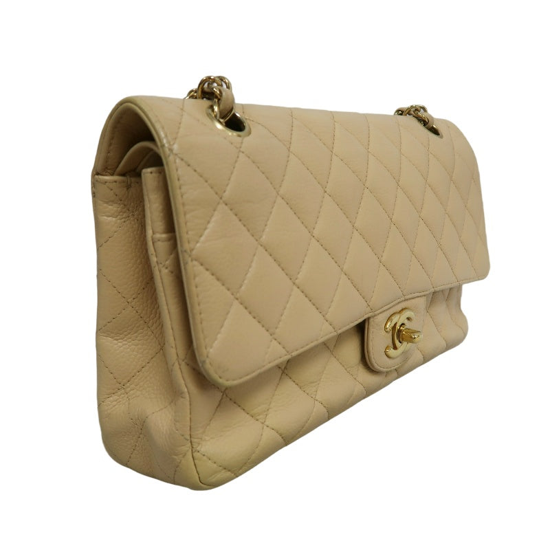CHANEL Classic Flap CF Caviar Leather Shoulder Bag Beige Gold-Tone Hardware