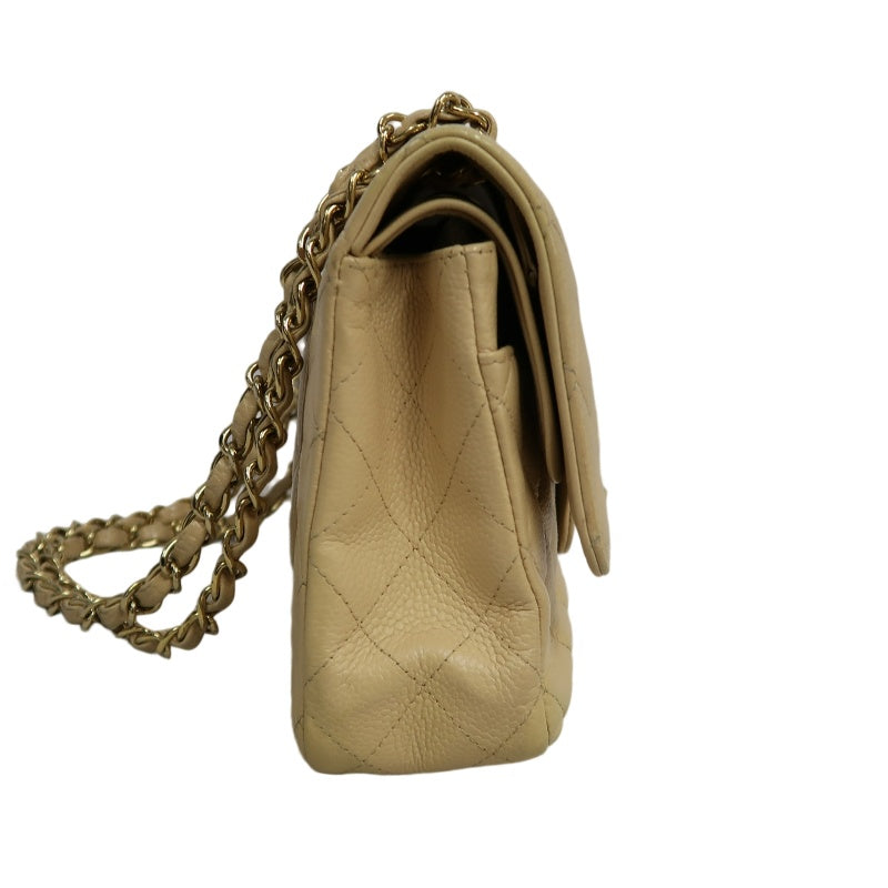 CHANEL Classic Flap CF Caviar Leather Shoulder Bag Beige Gold-Tone Hardware