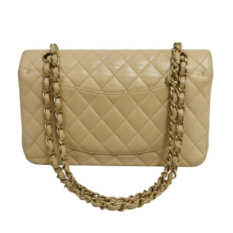 CHANEL Classic Flap CF Caviar Leather Shoulder Bag Beige Gold-Tone Hardware