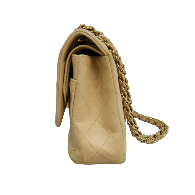 CHANEL Classic Flap CF Caviar Leather Shoulder Bag Beige Gold-Tone Hardware