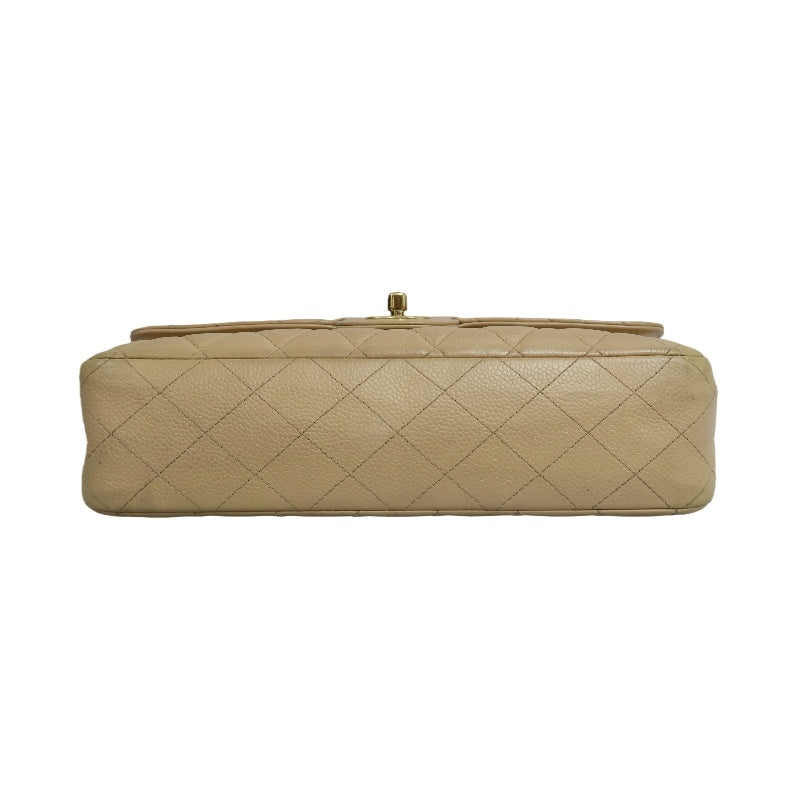 CHANEL Classic Flap CF Caviar Leather Shoulder Bag Beige Gold-Tone Hardware