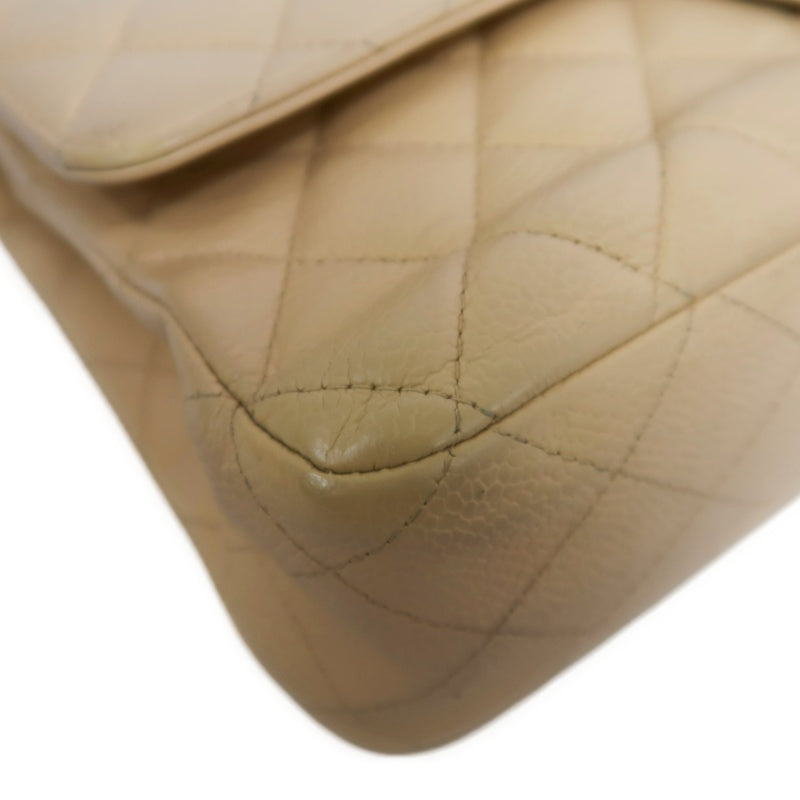 CHANEL Classic Flap CF Caviar Leather Shoulder Bag Beige Gold-Tone Hardware