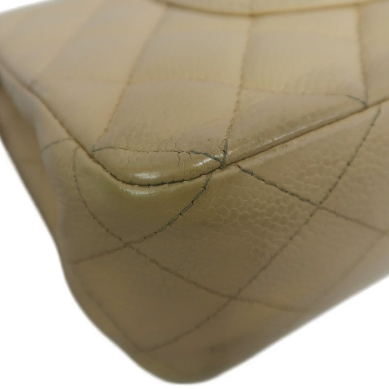 CHANEL Classic Flap CF Caviar Leather Shoulder Bag Beige Gold-Tone Hardware
