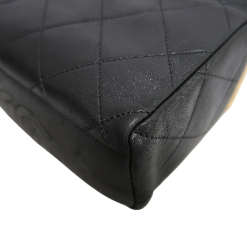CHANEL Matelasse Lambskin Shoulder Bag Black Gold-Tone Hardware