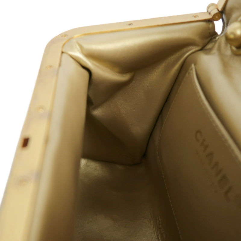 CHANEL Matelasse Lambskin Shoulder Bag Black Gold-Tone Hardware