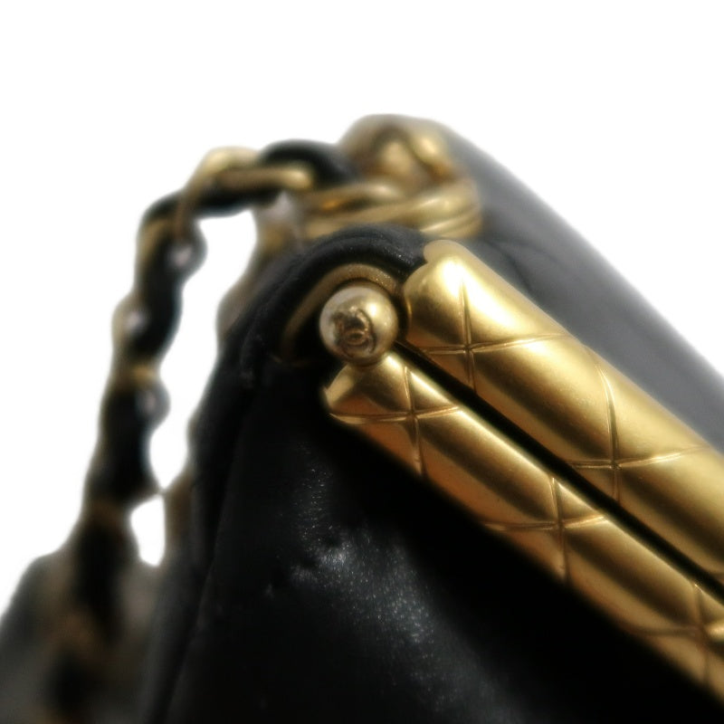 CHANEL Matelasse Lambskin Shoulder Bag Black Gold-Tone Hardware