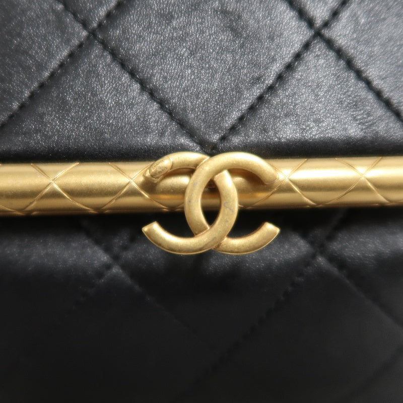 CHANEL Matelasse Lambskin Shoulder Bag Black Gold-Tone Hardware