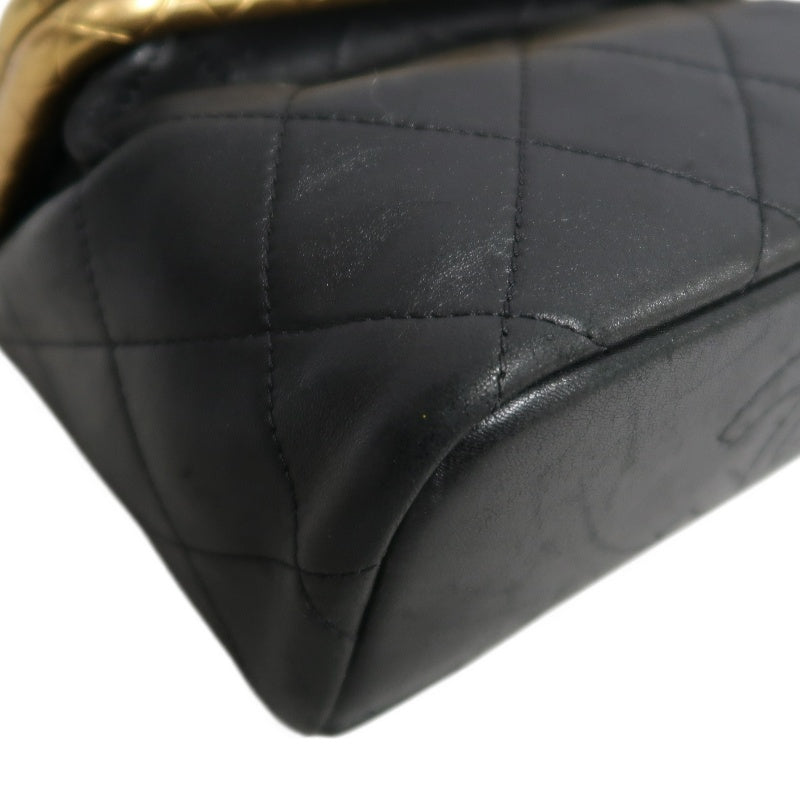 CHANEL Matelasse Lambskin Shoulder Bag Black Gold-Tone Hardware