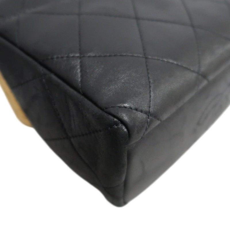 CHANEL Matelasse Lambskin Shoulder Bag Black Gold-Tone Hardware