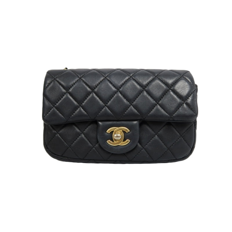 CHANEL Classic Flap CF Lambskin Shoulder Bag Black Gold-Tone Hardware Ball Clasp