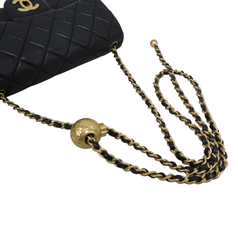 CHANEL Classic Flap CF Lambskin Shoulder Bag Black Gold-Tone Hardware Ball Clasp
